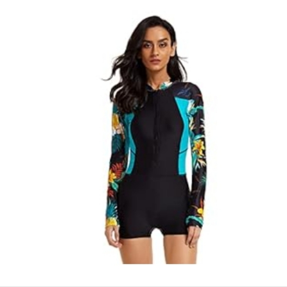 Women's One Piece Rash Guard Swimsuit UV Sun Protection Long Sleeve Surfing suit - Picture 4 of 10